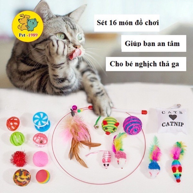 COMBO 16 MÓN ĐỒ CHƠI CHO MÈO-XUA TAN NỖI LO MÈO BUỒN CHÁN