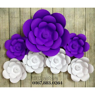 Set hoa giấy backdrop tông tím-trắng