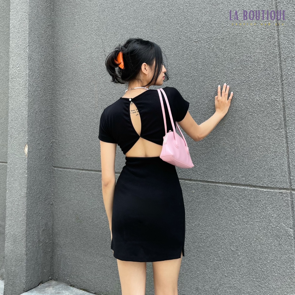 Đầm body hở lưng tam giác sexy co giãn 4 chiều tay ngắn đi chơi dạo phố La Boutique