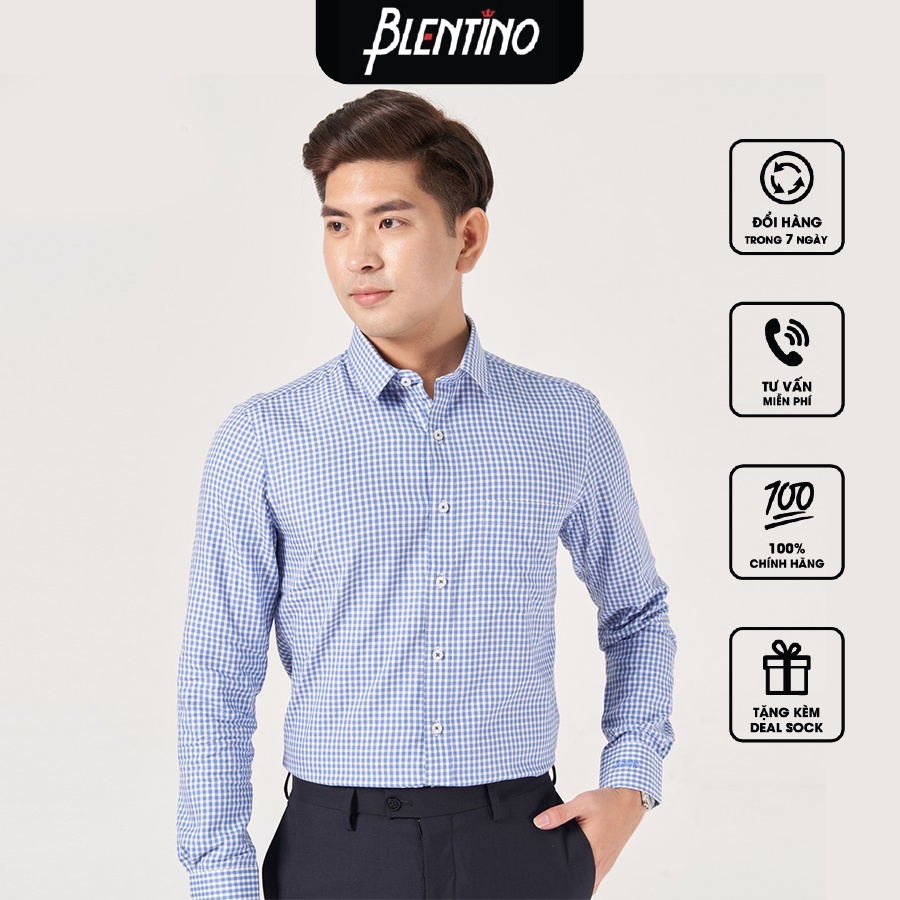 Áo Sơ Mi Nam Blentino Kẻ Sọc Ô Vuông Tay Dài. Form Regular BSM06(2)