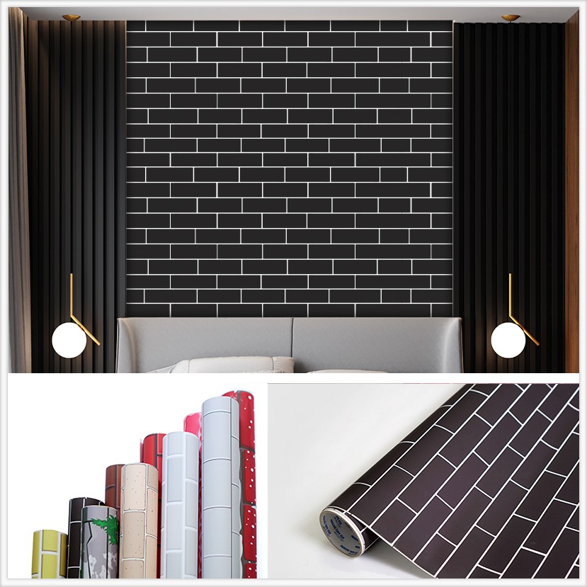 Decal Dán Tường Giả Vân Gạch Đen Khổ 60 * 150 cm | Tấm dán tường chống bẩn chất liệu decal PVC Cao Cấp