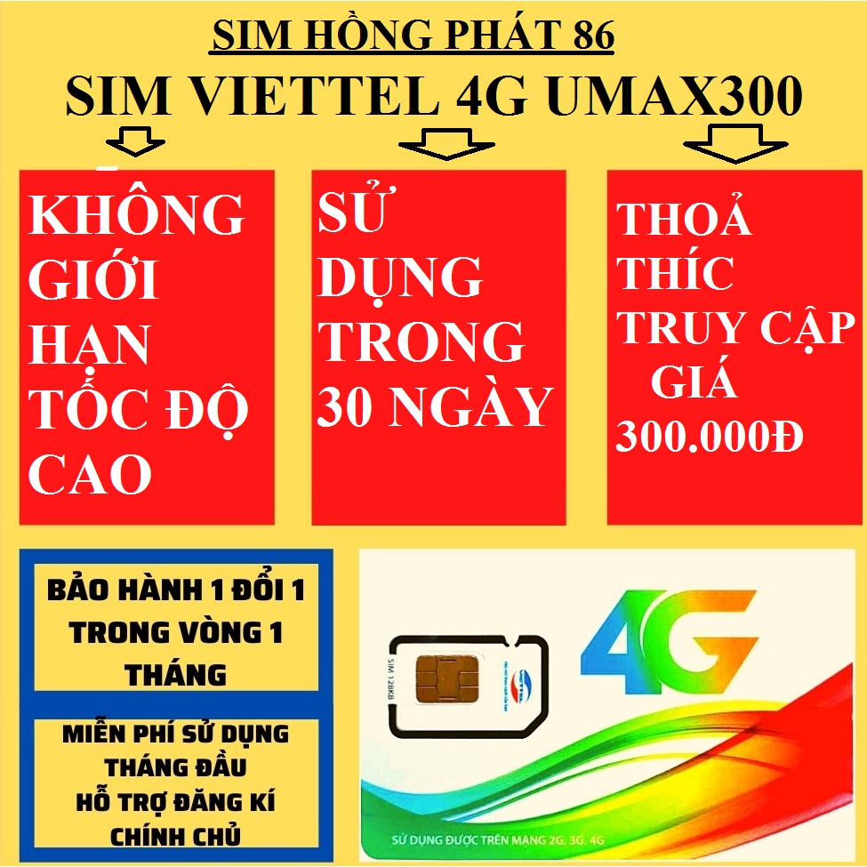 sim 4G viettel umax300 thoải mái truy cập data tốc độ cao không giới hạn, sim định vị,thiết bị phát wifi, max băng thông