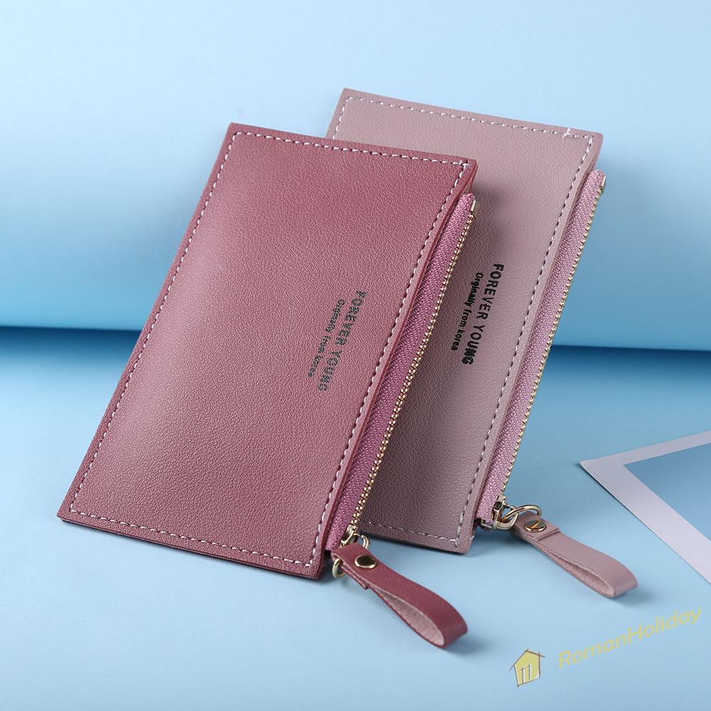 【On Sale】Fashion Women PU Leather Pure Color Card Organizer Casual Mini Purse Wallet