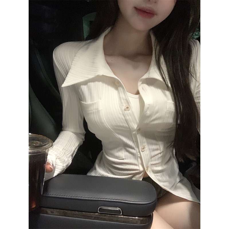 COZOK Áo sơ mi tay dài ôm eo dễ phối đồ hợp thời trang