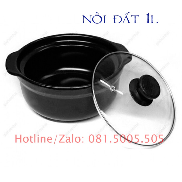 Nồi đất kho tộ, nấu mỳ cay 1 lít nồi đất 8 inch có đế đỡ bằng nhựa chịu nhiệt