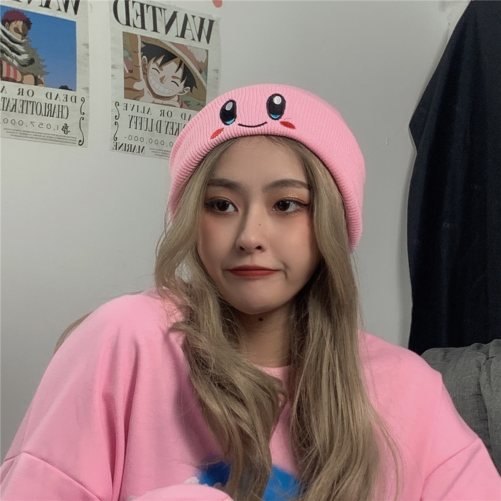 Mũ len giữ ấm màu hồng họa tiết hoạt hình xinh xắn 22105