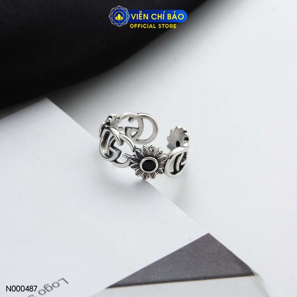Nhẫn bạc nữ Hoa Cúc đen chất liệu bạc Thái 925 thời trang phụ kiện trang sức nữ thương hiệu Viễn Chí Bảo N000487