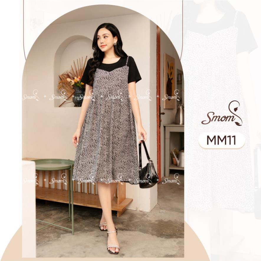 Váy Bầu Thiết Kế Công Sở SMOM, Đầm Bầu Lụa tằm Mềm Mát Mã MM11 .