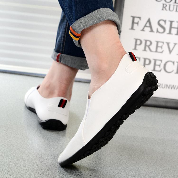 HN-Giày da thời trang cao cấp nam/nữ MÀU TRẮNG - Loại Giày lười sneaker cách tân không dây