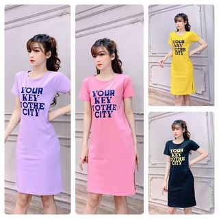Đầm suông thun thái thun mịn mát xẻ tà cho ngày hè rực rỡ