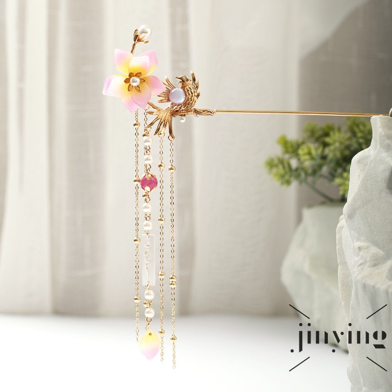 GETNOIVAS Trâm cài tóc dây tua cổ trang gắn đá ngọc trai xinh xắn hợp thời trang