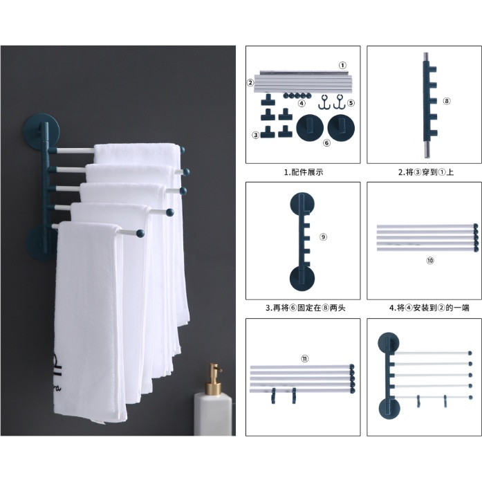 Giá treo khăn nhà tắm 5 nhánh  xoay 180 độ tiện lợi chắc chắn