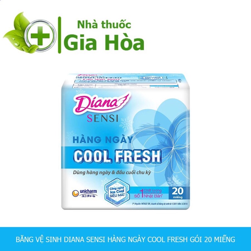 Băng vệ sinh Diana hàng ngày Sensi Cool Fresh mát lạnh, siêu mỏng cánh, kiểm soát mùi (Gói 20 miếng)