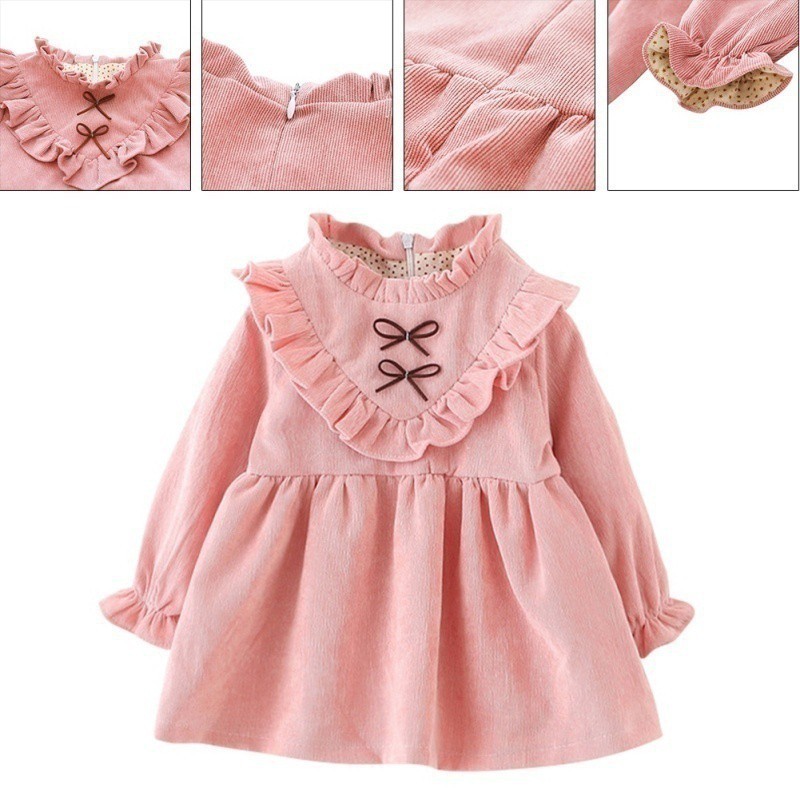 Áo tay dài phối viền ren cổ đính nơ xinh xắn cho bé gái