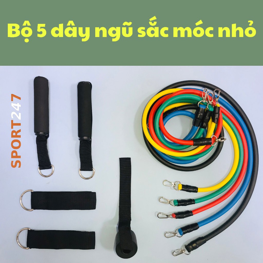 Bộ 5 dây ngũ sắc tập gym Full body, dụng cụ tập gym đa năng kéo đàn hồi tập thể hình cao cấp