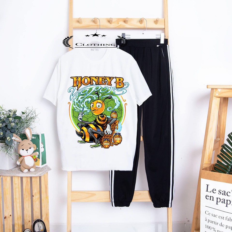 Sét Bộ Đồ Nữ Xinh Cute Mặc Đi Chơi Mùa Hè Đẹp Giá Rẻ, Áo Cotton In 3D Chú Ong Honey B Kèm Quần Phong Cách