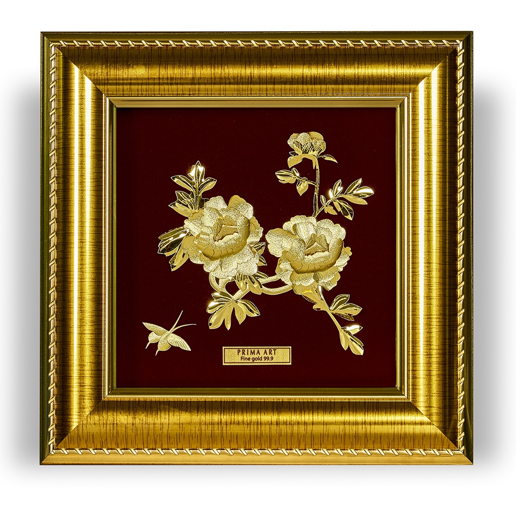 Tranh Vàng 24K PRIMA ART Hoa Mẫu Đơn - Kích thước 16 x 16 cm - CGS-0147-01
