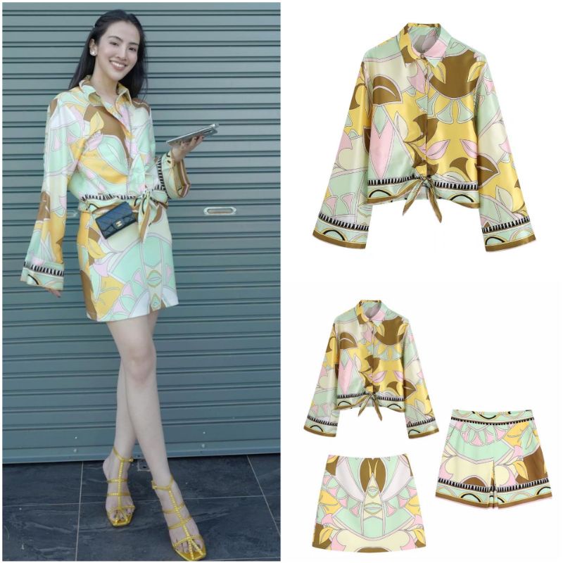SET ÁO LỤA TAY DÀI VÀ CHÂN VÁY HỌA TIẾT ZARA XUẤT XỊN TQXK