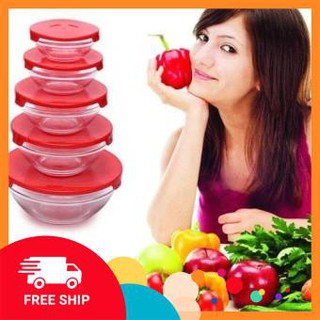 Bộ 5 bát thuỷ tinh trơn có nắp