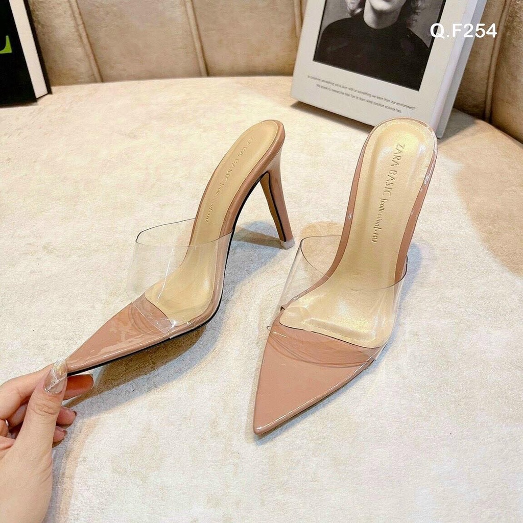 Dép cao gót nữ 9 phân quai trong suốt,guốc mộc nữ quai ngang giày công sở đẹp rẻ thời trang