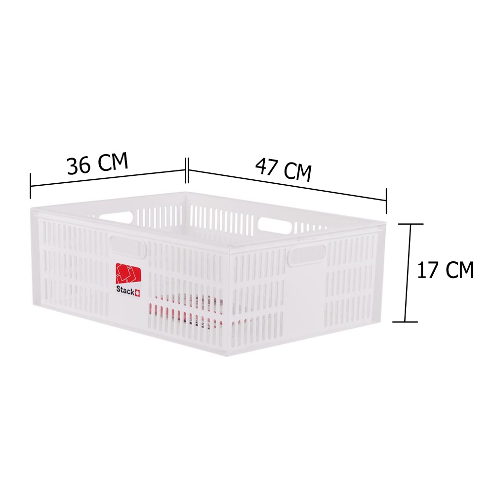 HomeBase STACKO Rổ nhựa để đồ có thể xếp chồng lên nhau DT-41 Thái Lan W47xD36xH17cm Trắng