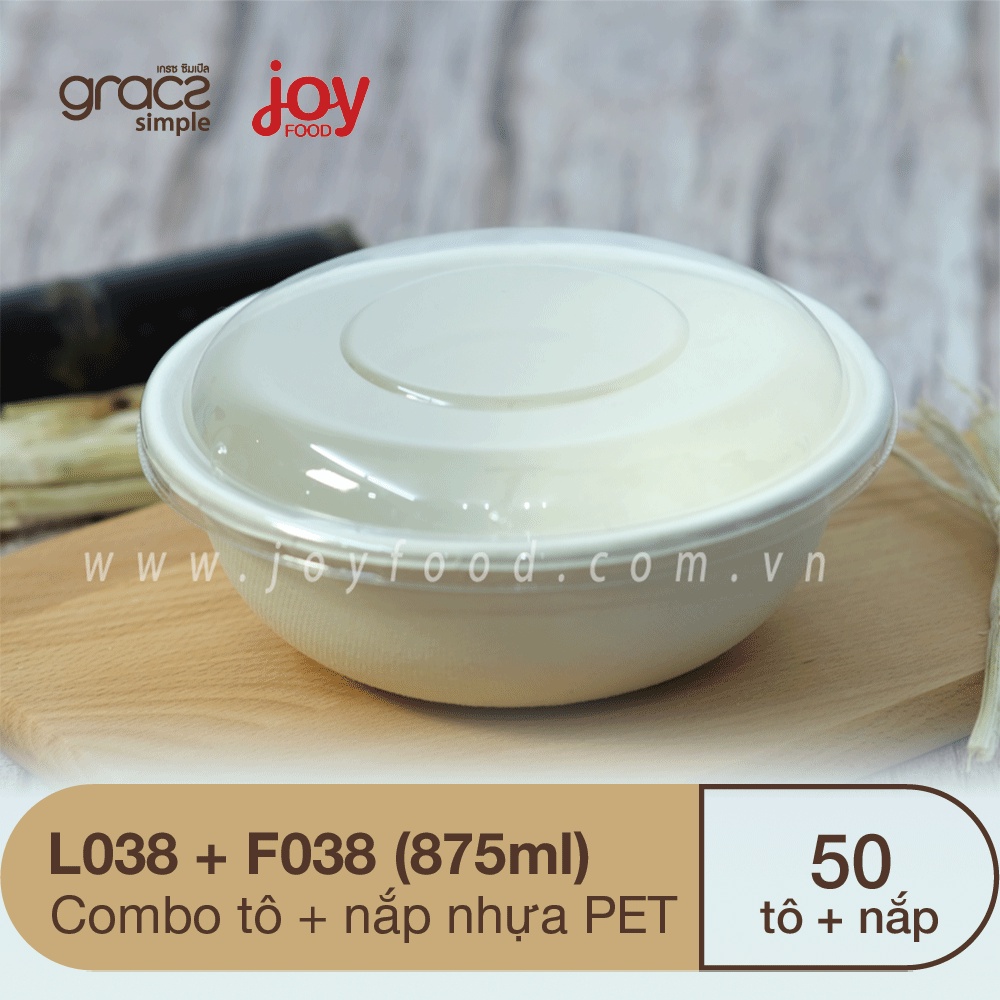 50 tô/ bát dùng 1 lần từ bã mía Gracz  875ml đựng bún, miến, cháo, phở mang đi, phân hủy sinh học + Nắp PET