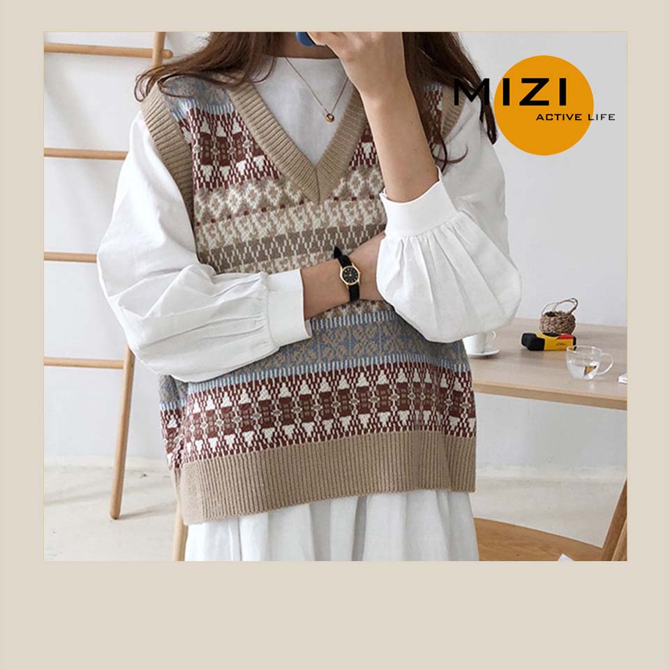 Áo len gile nữ hàn quốc form rộng cổ chữ v cao cấp thổ cẩm MIzi AN03 | BigBuy360 - bigbuy360.vn