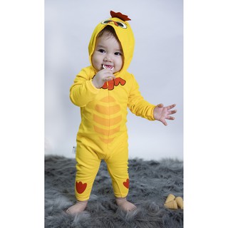 Bộ Bodysuit Dài Liền Nón Dây Kéo Cao Cấp Gà Vàng Cho Bé - Mihababy - BDSTDLIENNON_GAVANG