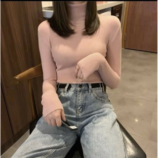 Áo len hồng cổ lọ