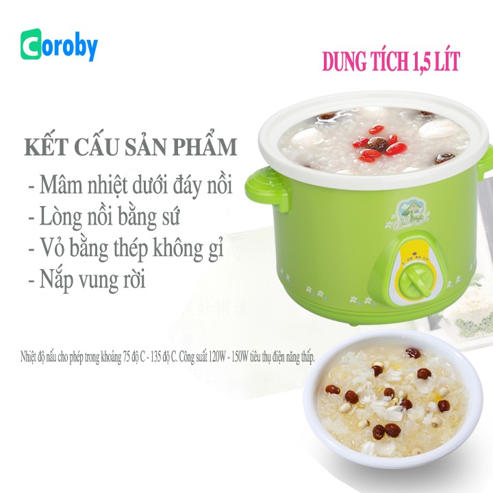 Nồi Nấu Cháo Chậm Cho Em Bé Đa Năng - Nồi Kho Cá - 1,5L Bảo hành 12 Tháng ( màu Xanh)