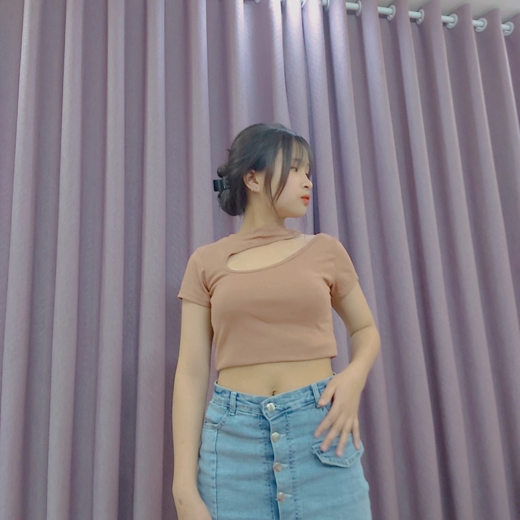 Áo Croptop -  Áo thun croptop nữ body cổ tim cao cấp chất cotton mát mịn sang chảnh CRT002 | BigBuy360 - bigbuy360.vn