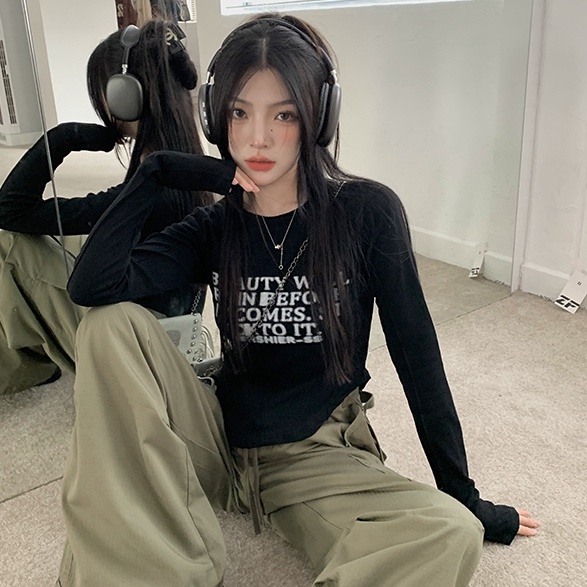 SUXI Áo Thun Tay Dài Cổ Tròn Dáng Ôm Thời Trang Mùa Thu Cho Nữ