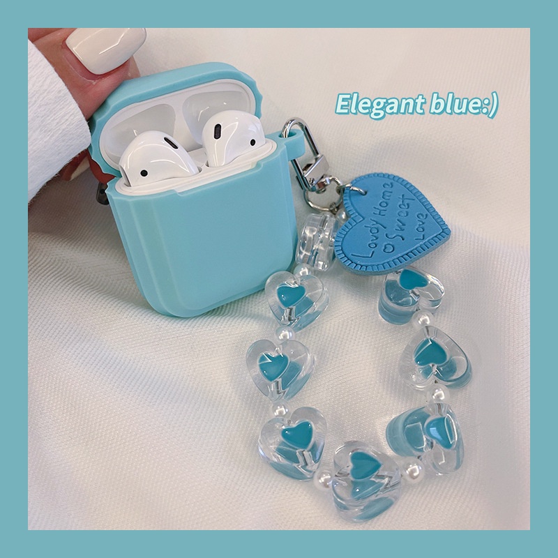 Vỏ bảo vệ hộp sạc tai nghe bằng silicon màu trơn hình trái tim chống rơi thích hợp cho Airpods 1 2 3 pro