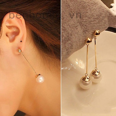 Khuyên tai mạ vàng đính ngọc trai nhân tạo lấp lánh thời trang
