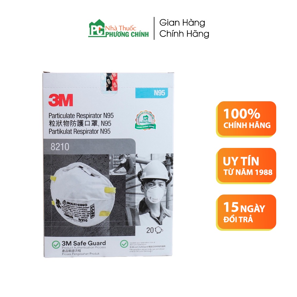 Khẩu Trang 3M N95 8210 Lọc Bụi, Kháng Khuẩn, Bảo Vệ Hô Hấp - 1 Chiếc