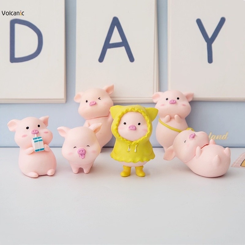 1 Đồ trang trí Chú Heo Mặc Áo Mưa Bằng Resin Mini Dễ Thương Dùng Trang Trí DIY