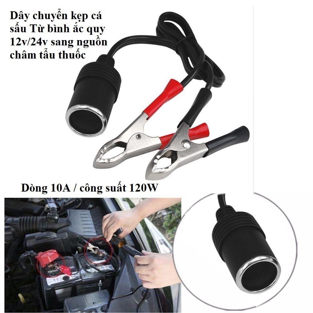 Cáp chuyển kẹp chì Ắc quy sang tẩu 12v ôtô