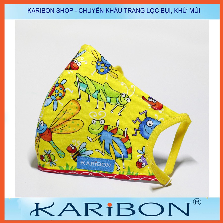 Combo 3 khẩu trang vải Karibon Cotton 8 lớp có than hoạt tính trẻ em