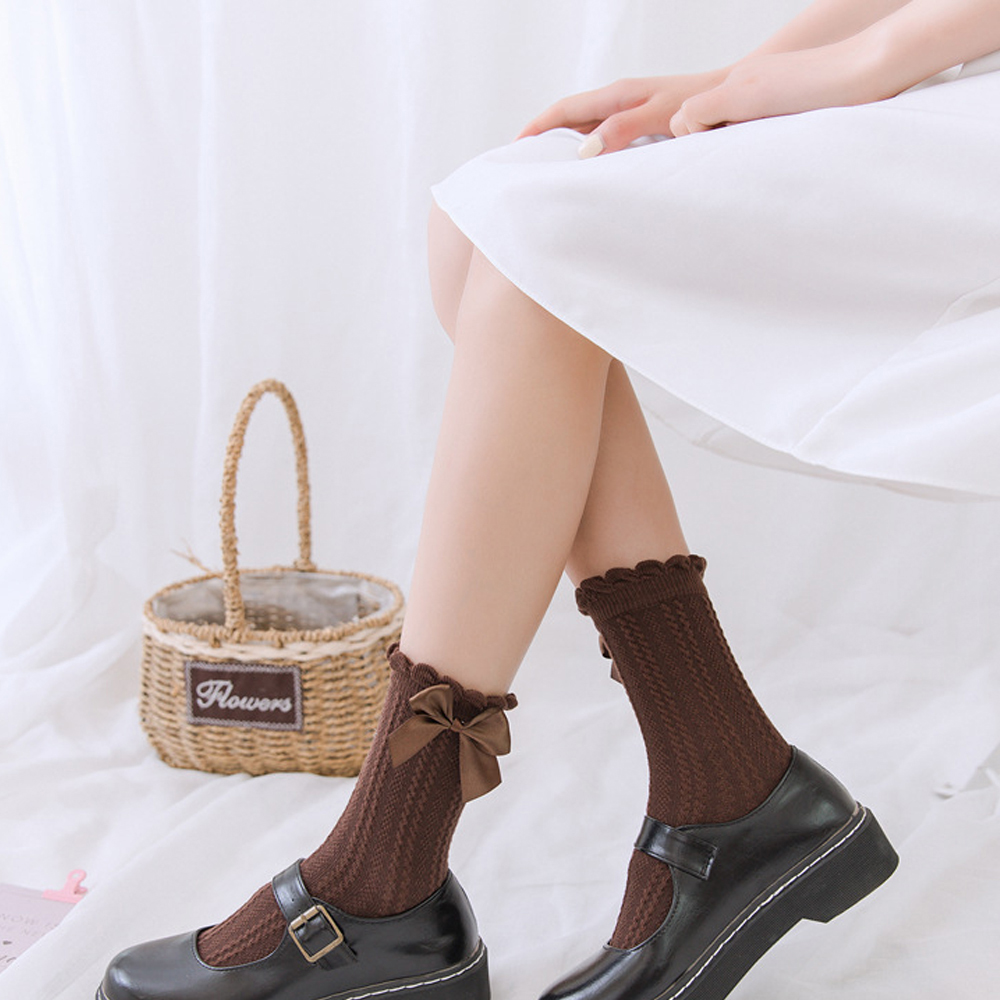 Đôi Vớ Cotton Phối Nơ Phong Cách Hàn Quốc Cho Nữ