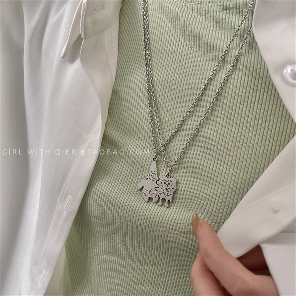 1 Cặp Dây Chuyền Họa Tiết Spongebob Hoạt Hình Phong Cách Hip Hop Thời Trang Cho Nam Và Nữ