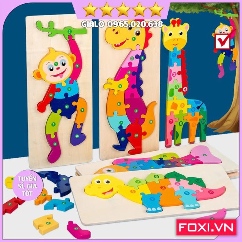 Miếng lắp ghép theo số thành hình các con vật Foxi-gần gũi-dễ thương-nhiều màu sắc-món đồ chơi lý thú dành cho các bé