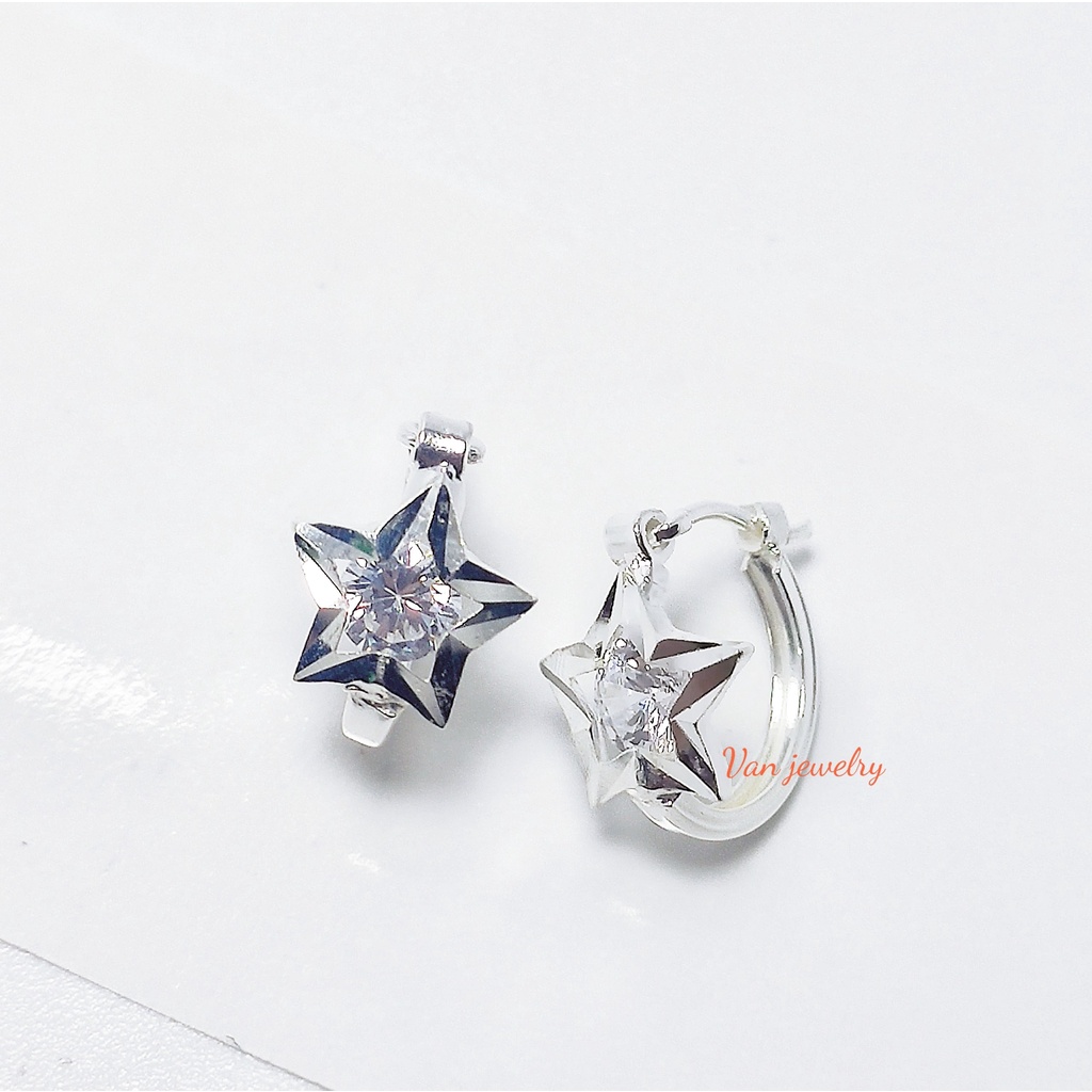 Bông tai bạc bong tai tròn mặt ngôi sao sáng cho bé