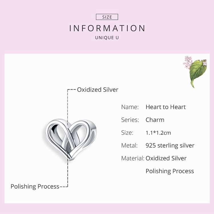 Hạt charm hình trái tim khoét rỗng Bamoer dùng trang trí đồ trang sức chuyên dụng