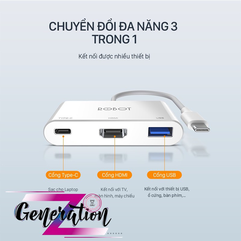 Hub chuyển USB Type-C ra HDMI kèm nguồn HT430 - Cáp chuyển USB Type-C ra USB + HDMI + USB-C HT430