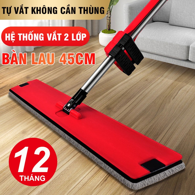Chổi lau nhà tự vắt Kitimop-RedMax bàn lau lớn 45cm, hệ thống vắt 2 lớp chắc chắn vắt khô lau sạch, lau nhanh