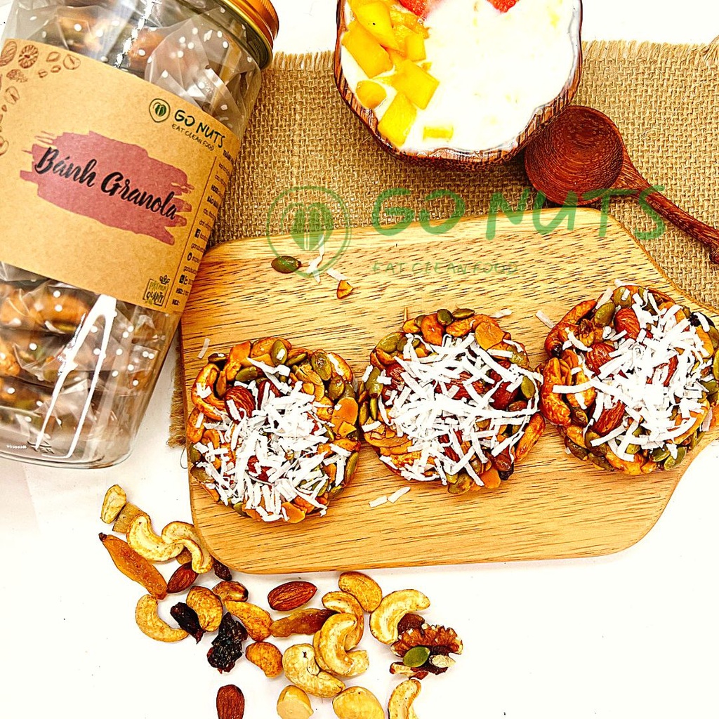 Bánh granola dừa non GO NUTS Bánh hạt dinh dưỡng mix không đường Bánh ăn kiêng ngũ cốc hỗ trợ giảm cân thuần chay
