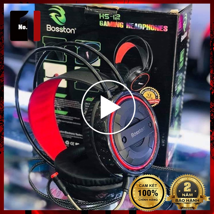 Tai Nghe Nhạc Headphone Gaming LED Chụp Tai Có Dây BOSSTON HS12 Tai Nghe Game Thủ Có Mic Máy Vi Tính Laptop Pc