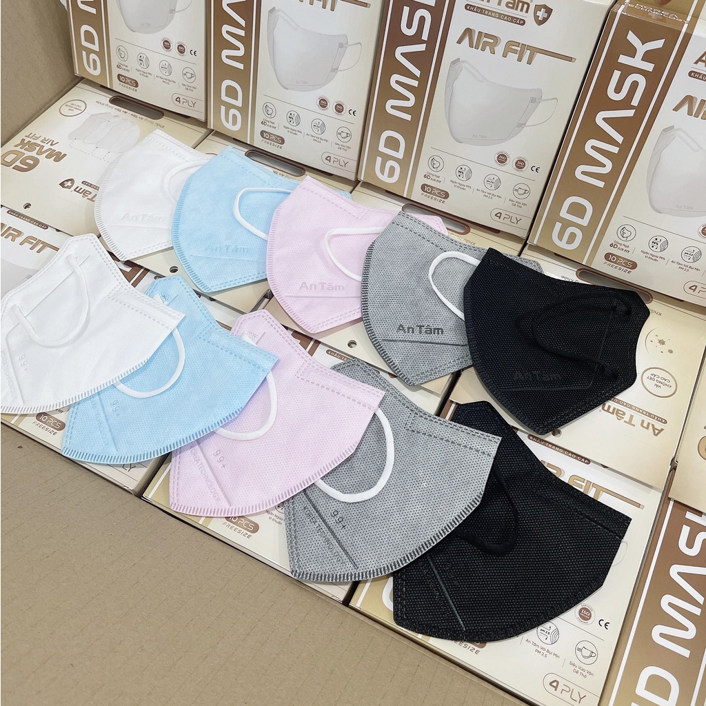 Hộp 10 Khẩu Trang Y Tế Kháng Khuẩn An Tâm 6D - Khẩu Trang 3D Fit Lọc Bụi Kháng Khuẩn