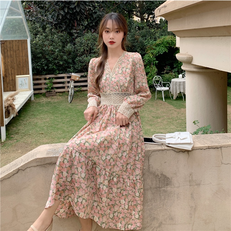 váy hoa tiểu thư dáng dài hàng QC (V04)