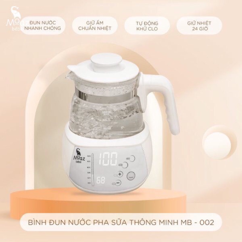 Bình đun nước pha sữa BECON moaz bebe MB002, giữ nhiệt 24h, khử clo, pha sữa, pha trà, pha cafe